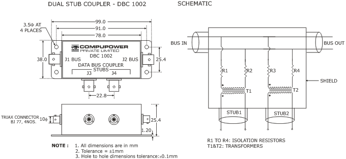 CONNECTORIZED FOUR STUB DATA BUS COUPLER - DBC 1002